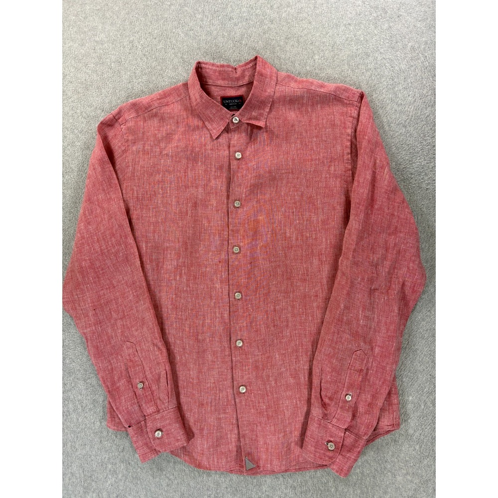 Untuckit 100% Linen Long Sleeve Button Down Shirt (Men's Medium) Red